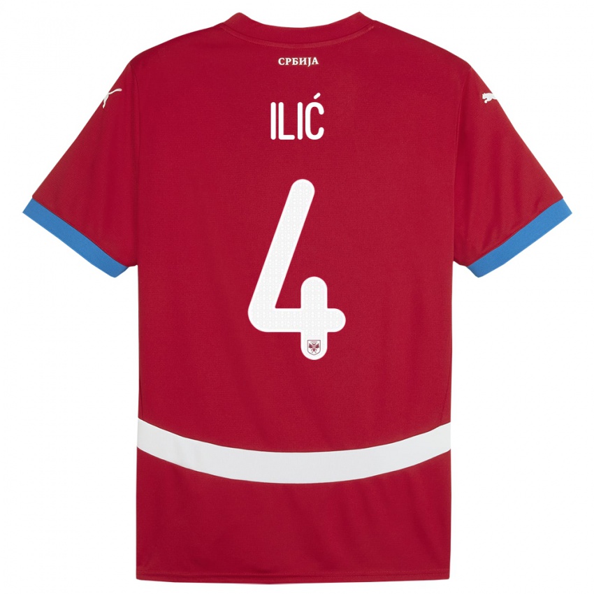 Hombre Camiseta Serbia Marija Ilic #4 Rojo 1ª Equipación 24-26 La Camisa Perú