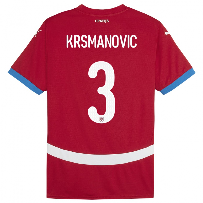 Hombre Camiseta Serbia Nemanja Krsmanovic #3 Rojo 1ª Equipación 24-26 La Camisa Perú