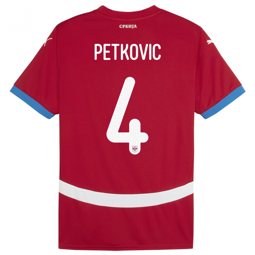 Hombre Camiseta Serbia Nikola Petkovic #4 Rojo 1ª Equipación 24-26 La Camisa Perú