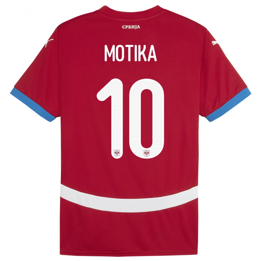 Hombre Camiseta Serbia Nemanja Motika #10 Rojo 1ª Equipación 24-26 La Camisa Perú