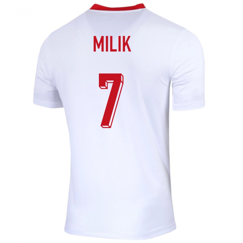 Hombre Camiseta Polonia Arkadiusz Milik #7 Blanco 1ª Equipación 24-26 La Camisa Perú