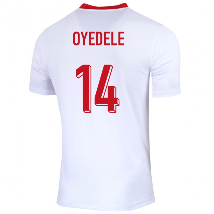 Hombre Camiseta Polonia Maximillian Oyedele #14 Blanco 1ª Equipación 24-26 La Camisa Perú