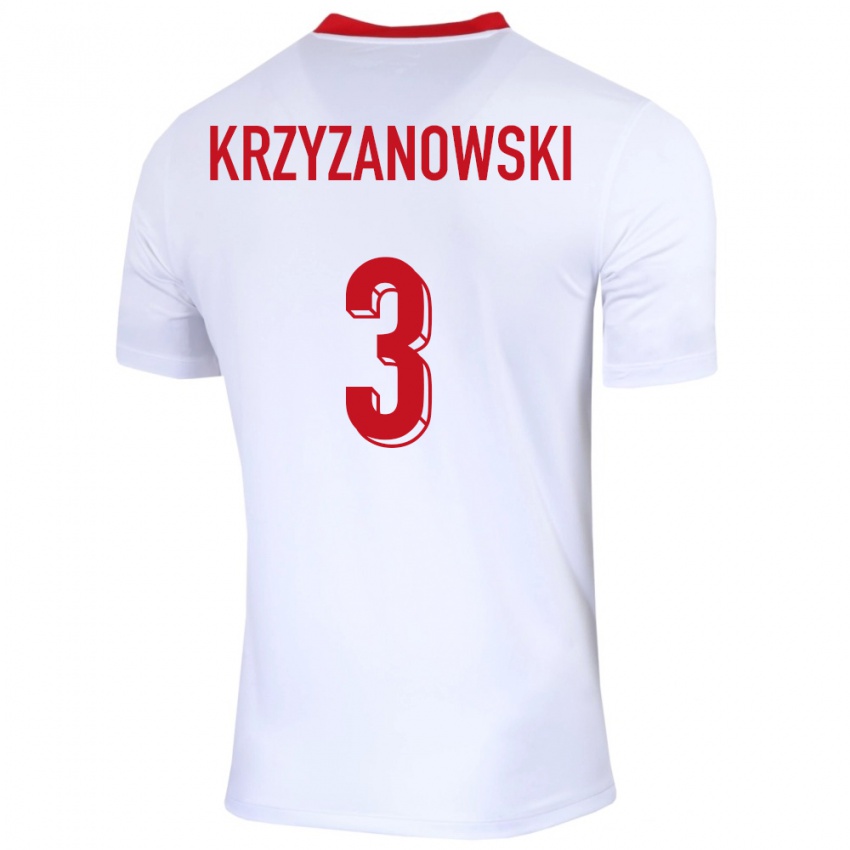 Hombre Camiseta Polonia Jakub Krzyzanowski #3 Blanco 1ª Equipación 24-26 La Camisa Perú