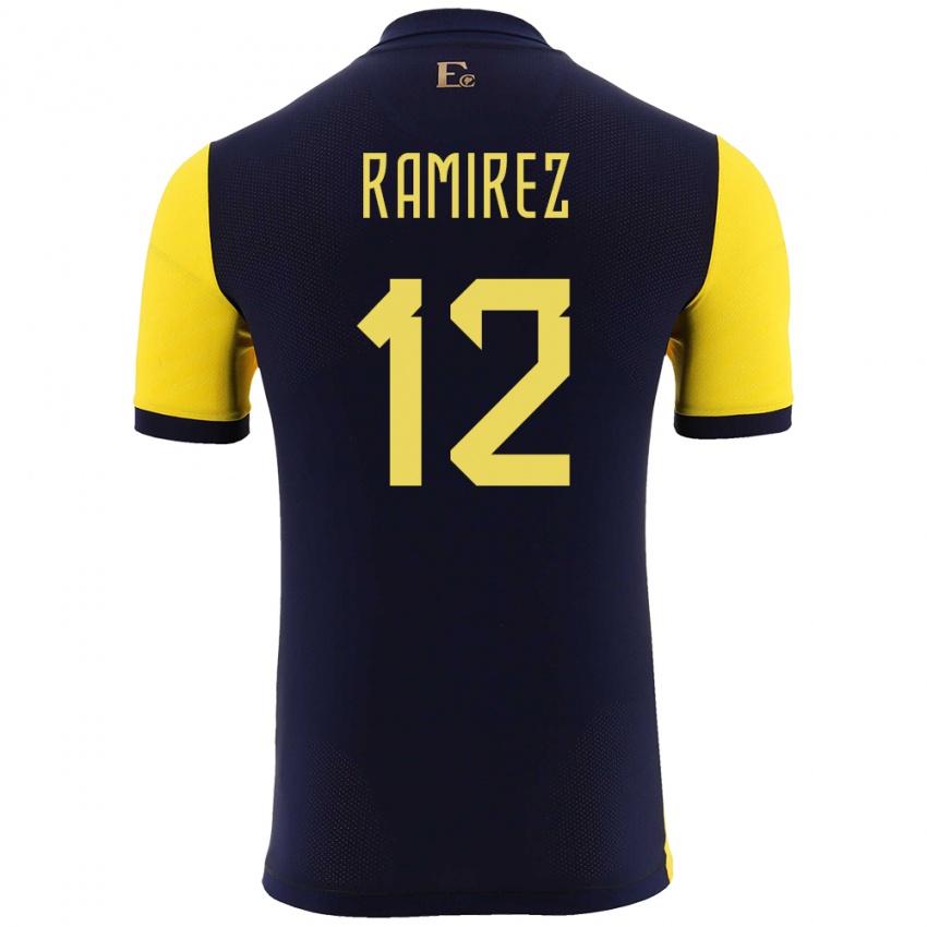 Hombre Camiseta Ecuador Moises Ramirez #12 Amarillo 1ª Equipación 24-26 La Camisa Perú
