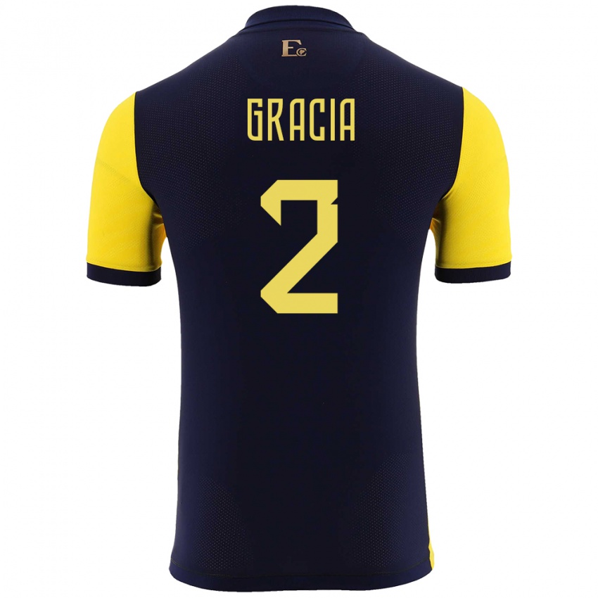 Hombre Camiseta Ecuador Ericka Gracia #2 Amarillo 1ª Equipación 24-26 La Camisa Perú