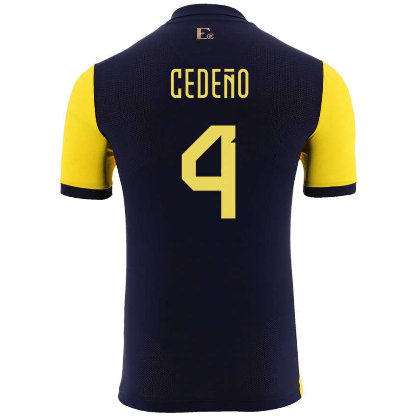 Hombre Camiseta Ecuador Stefany Cedeno #4 Amarillo 1ª Equipación 24-26 La Camisa Perú