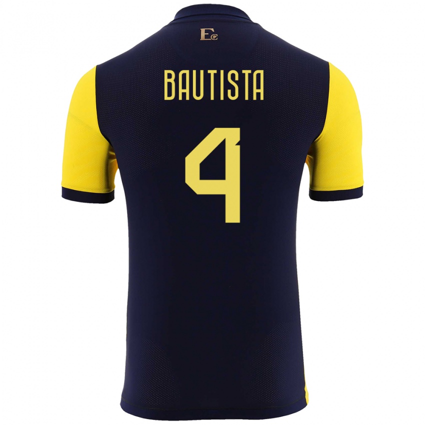 Hombre Camiseta Ecuador Davis Bautista #4 Amarillo 1ª Equipación 24-26 La Camisa Perú