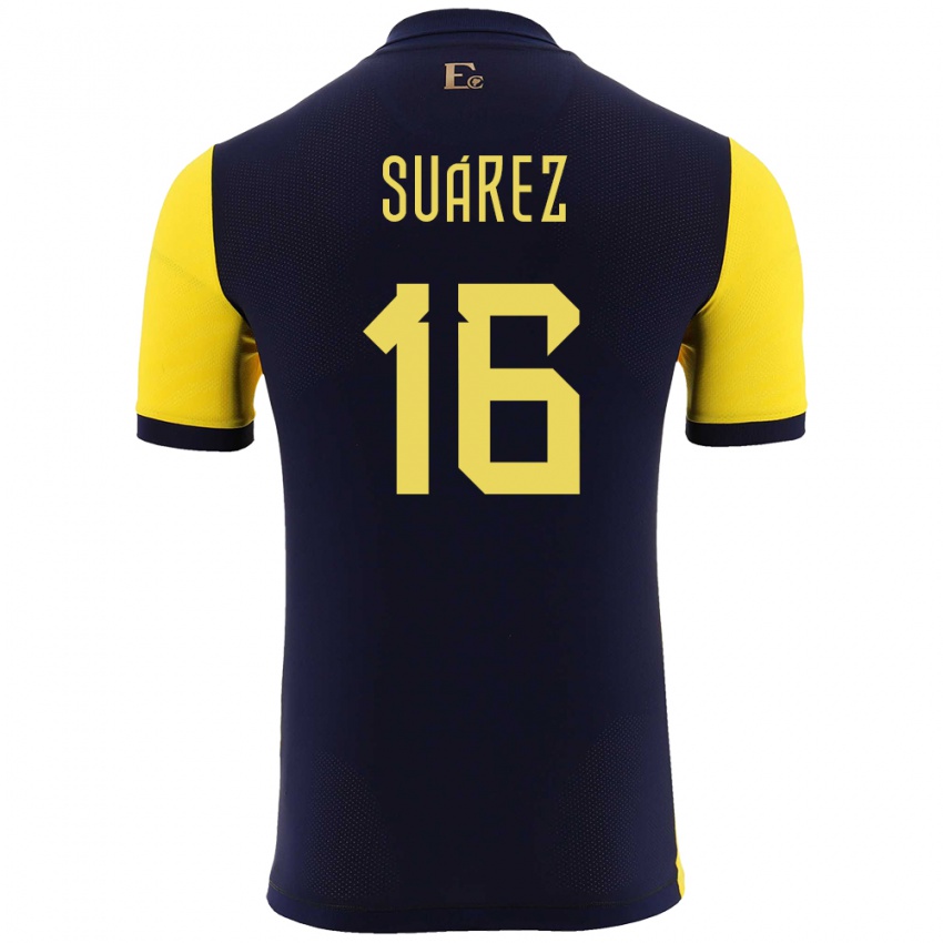 Hombre Camiseta Ecuador Ariel Suarez #16 Amarillo 1ª Equipación 24-26 La Camisa Perú