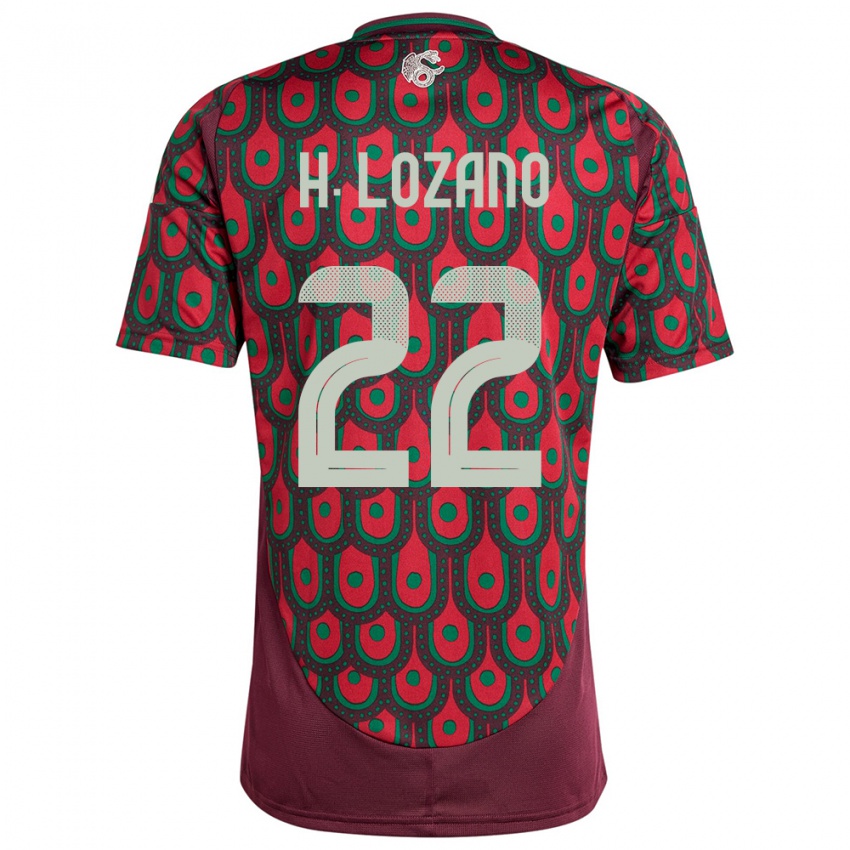 Hombre Camiseta México Hirving Lozano #22 Granate 1ª Equipación 24-26 La Camisa Perú