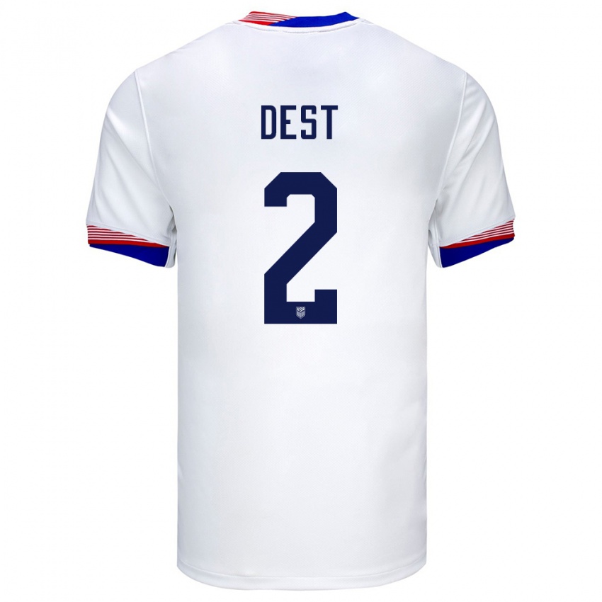 Hombre Camiseta Estados Unidos Sergino Dest #2 Blanco 1ª Equipación 24-26 La Camisa Perú