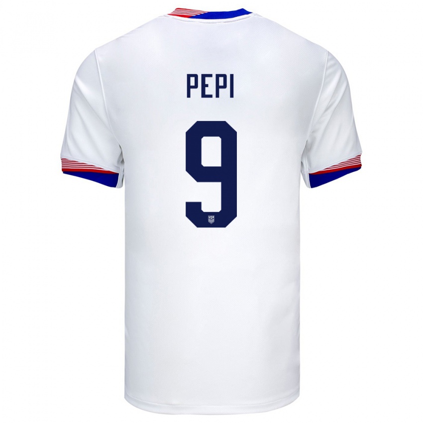 Hombre Camiseta Estados Unidos Ricardo Pepi #9 Blanco 1ª Equipación 24-26 La Camisa Perú