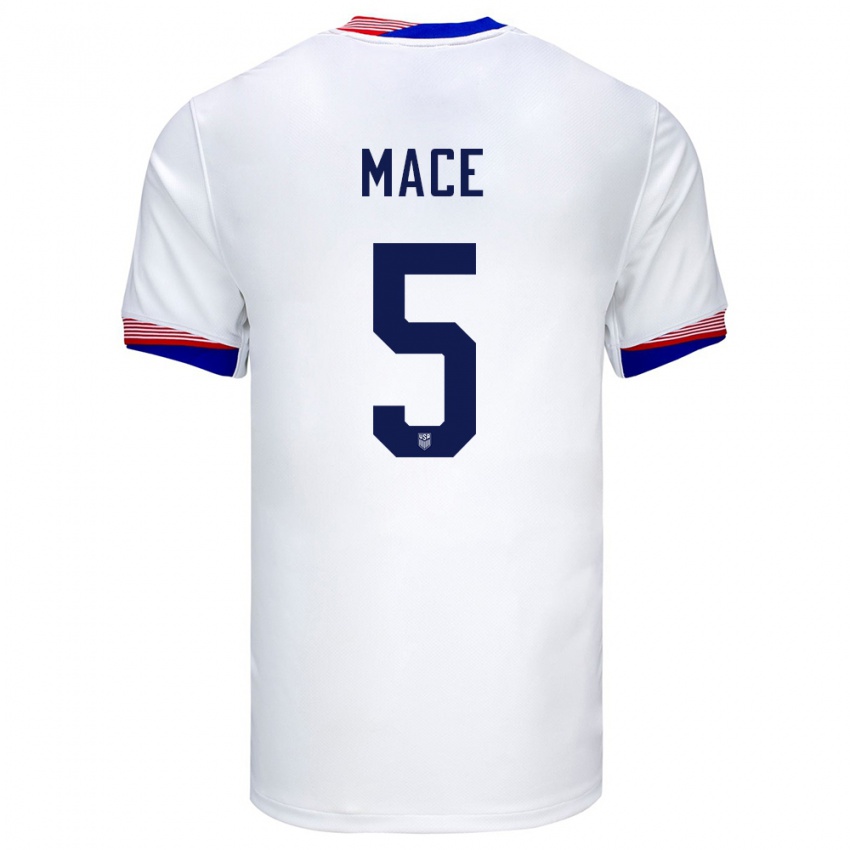 Hombre Camiseta Estados Unidos Hailie Mace #5 Blanco 1ª Equipación 24-26 La Camisa Perú