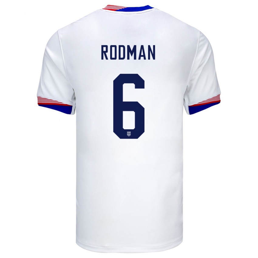 Hombre Camiseta Estados Unidos Trinity Rodman #6 Blanco 1ª Equipación 24-26 La Camisa Perú