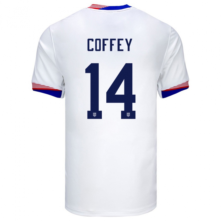 Hombre Camiseta Estados Unidos Sam Coffey #14 Blanco 1ª Equipación 24-26 La Camisa Perú