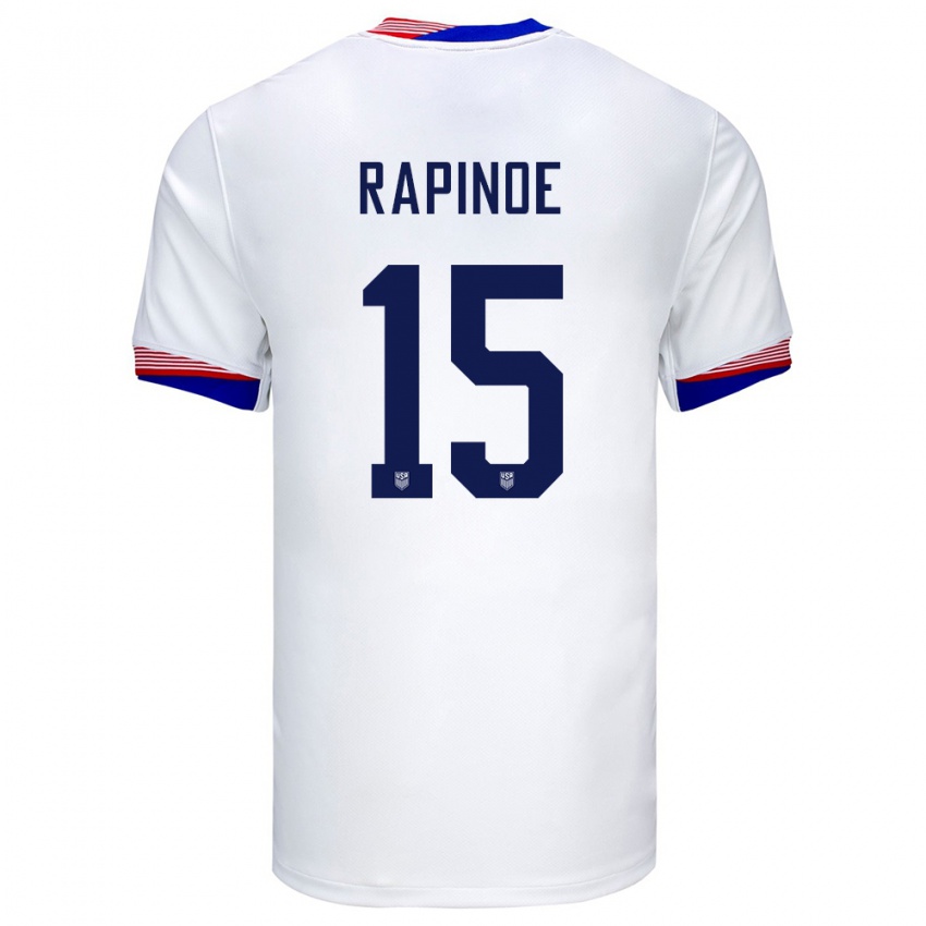 Hombre Camiseta Estados Unidos Megan Rapinoe #15 Blanco 1ª Equipación 24-26 La Camisa Perú