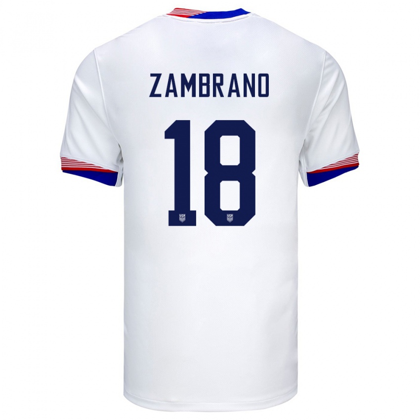 Hombre Camiseta Estados Unidos Marcos Zambrano #18 Blanco 1ª Equipación 24-26 La Camisa Perú