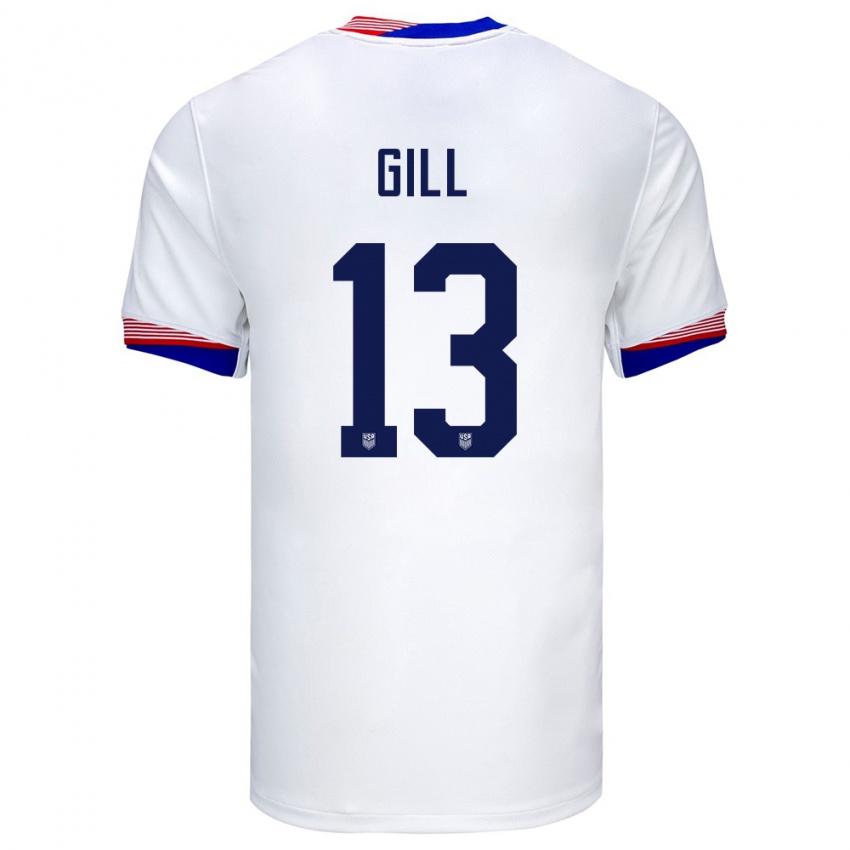 Hombre Camiseta Estados Unidos Adrian Gill #13 Blanco 1ª Equipación 24-26 La Camisa Perú