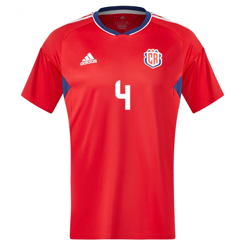 Hombre Camiseta Costa Rica Brandon Calderon #4 Rojo 1ª Equipación 24-26 La Camisa Perú