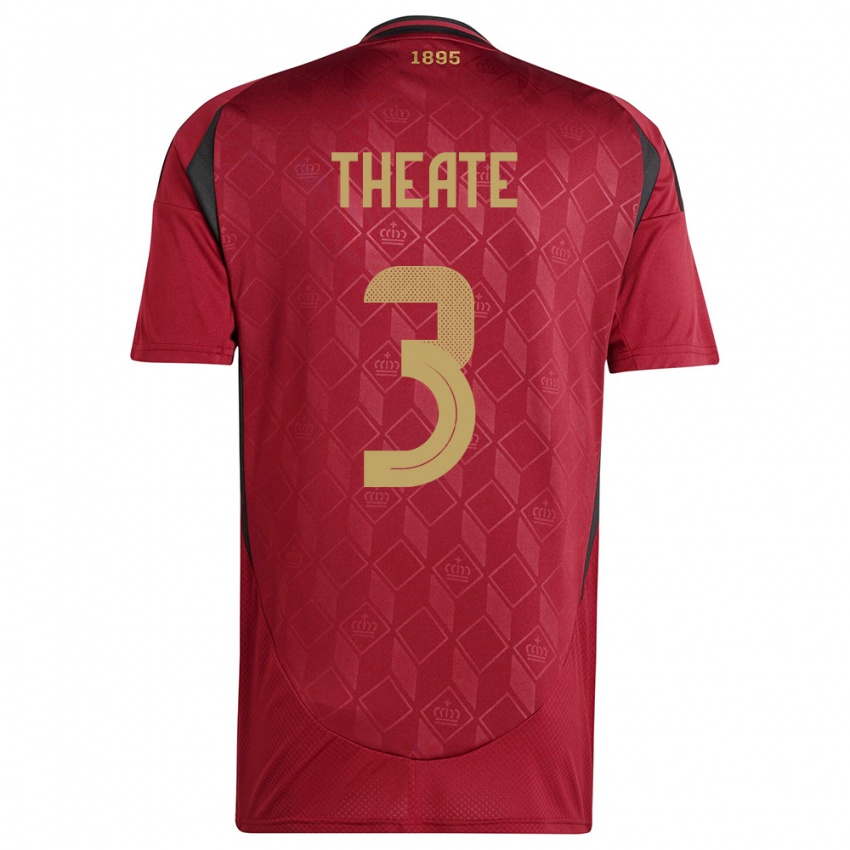 Hombre Camiseta Bélgica Arthur Theate #3 Borgoña 1ª Equipación 24-26 La Camisa Perú