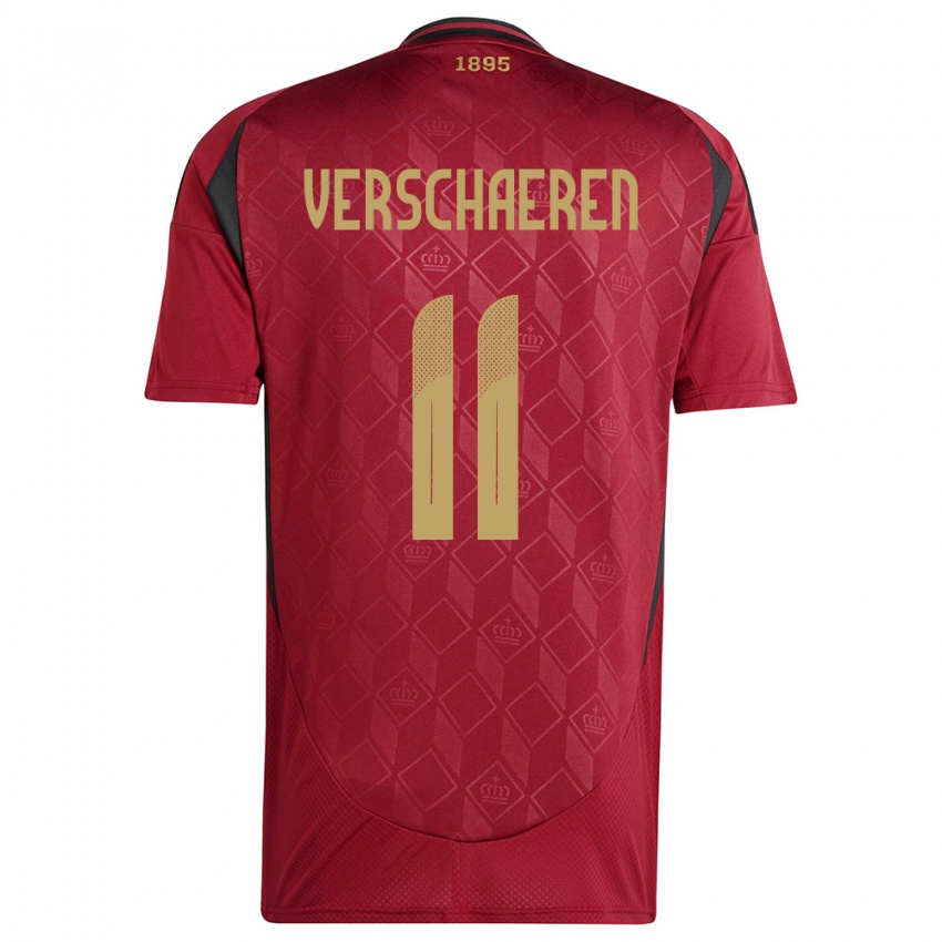 Hombre Camiseta Bélgica Yari Verschaeren #11 Borgoña 1ª Equipación 24-26 La Camisa Perú