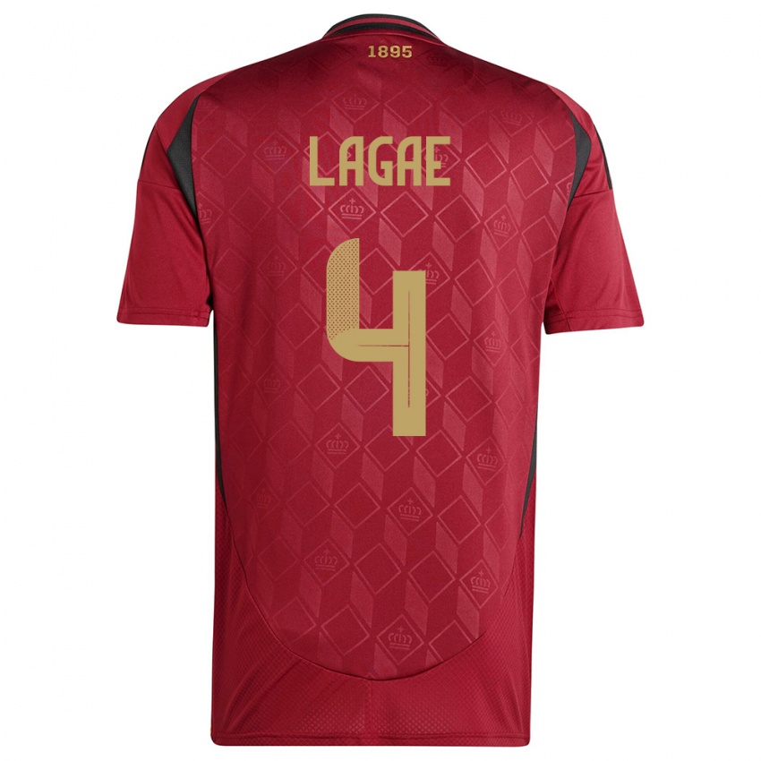 Hombre Camiseta Bélgica Bram Lagae #4 Borgoña 1ª Equipación 24-26 La Camisa Perú