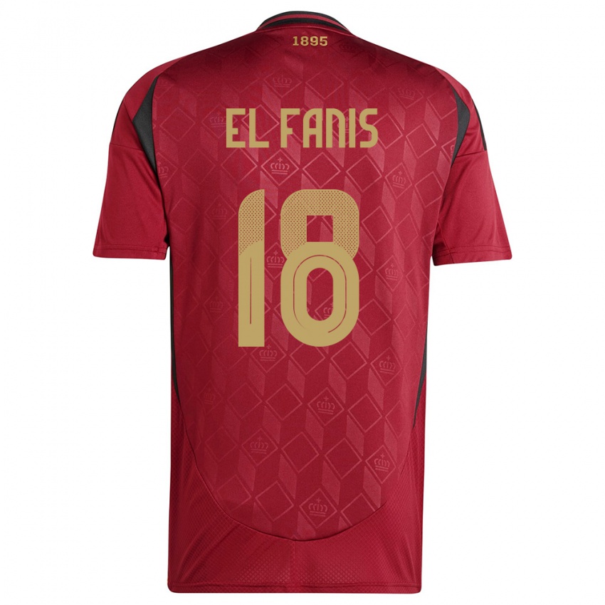 Hombre Camiseta Bélgica Mouad El Fanis #18 Borgoña 1ª Equipación 24-26 La Camisa Perú