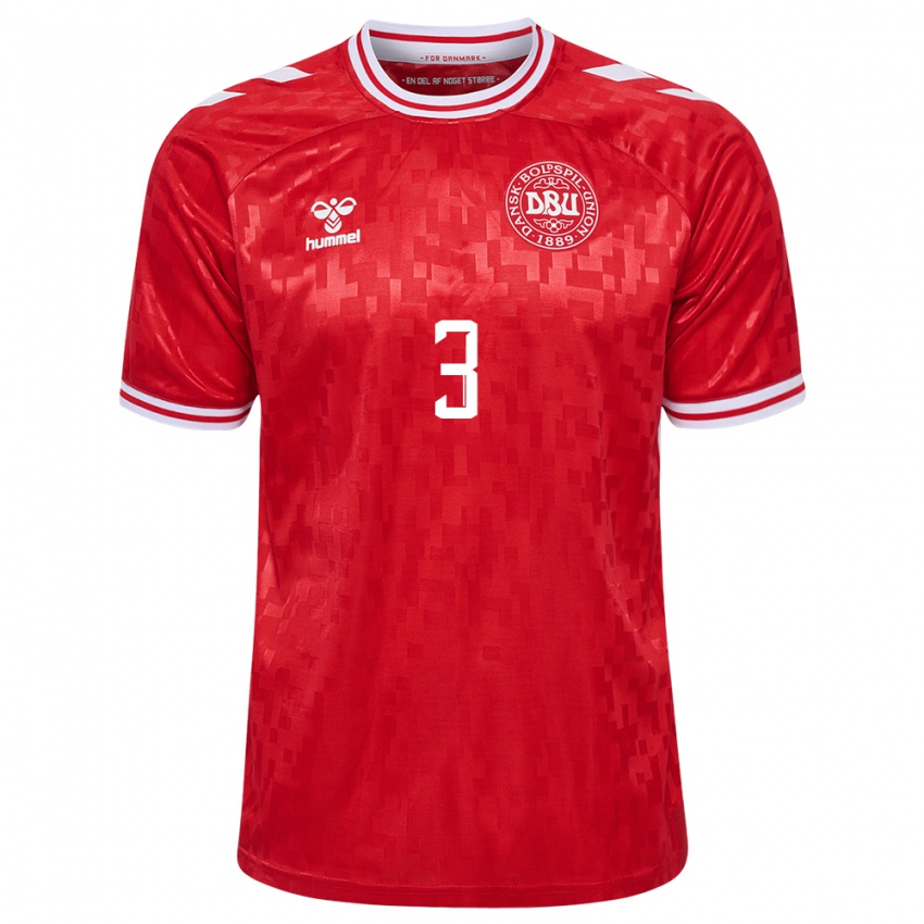 Hombre Camiseta Dinamarca Pontus Texel #3 Rojo 1ª Equipación 24-26 La Camisa Perú