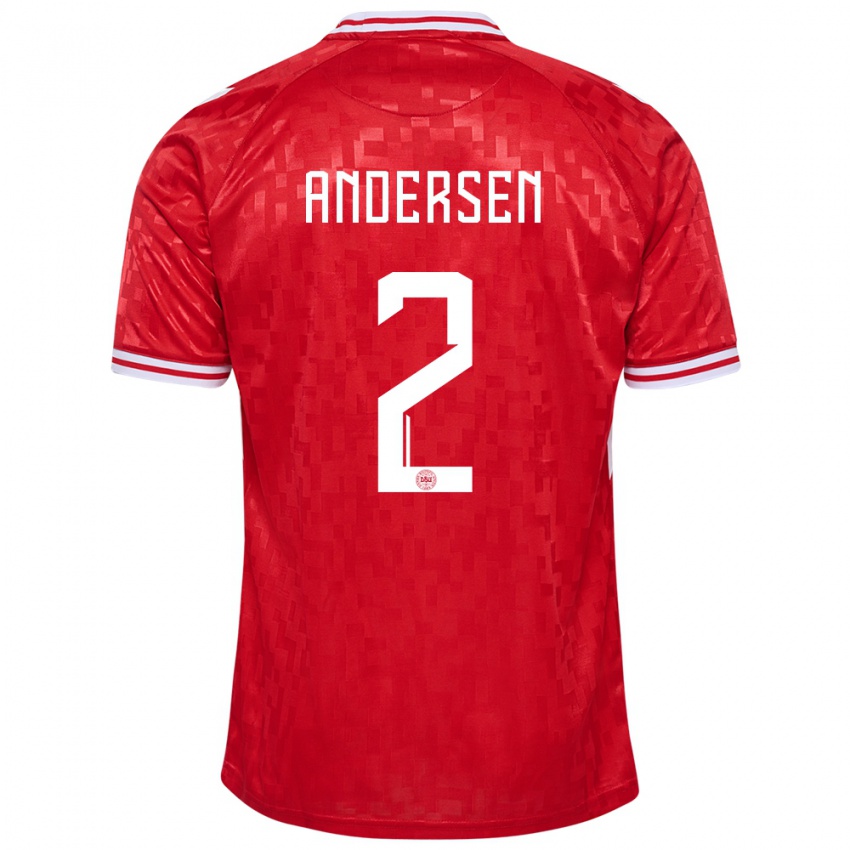 Hombre Camiseta Dinamarca Joachim Andersen #2 Rojo 1ª Equipación 24-26 La Camisa Perú