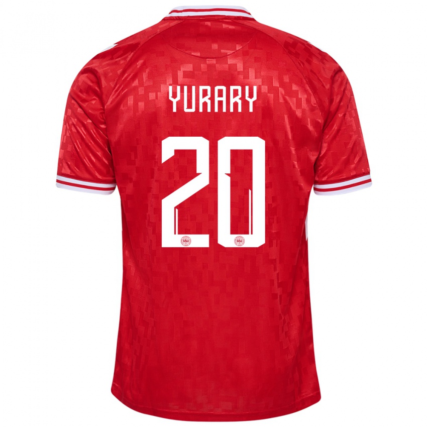 Hombre Camiseta Dinamarca Yussuf Poulsen #20 Rojo 1ª Equipación 24-26 La Camisa Perú