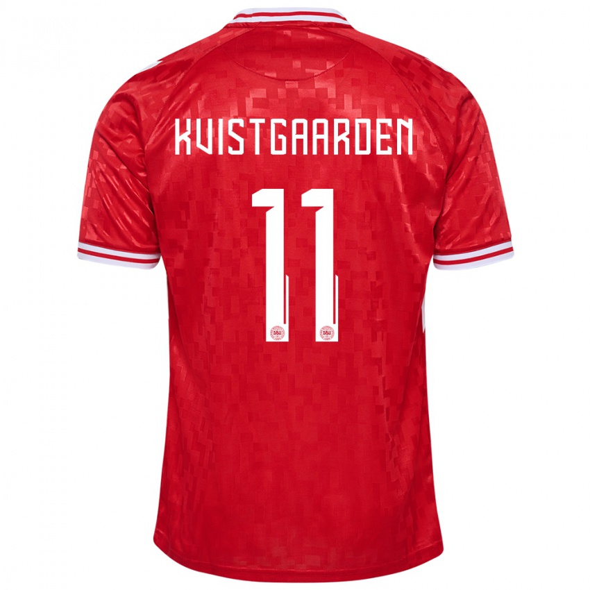 Hombre Camiseta Dinamarca Mathias Kvistgaarden #11 Rojo 1ª Equipación 24-26 La Camisa Perú