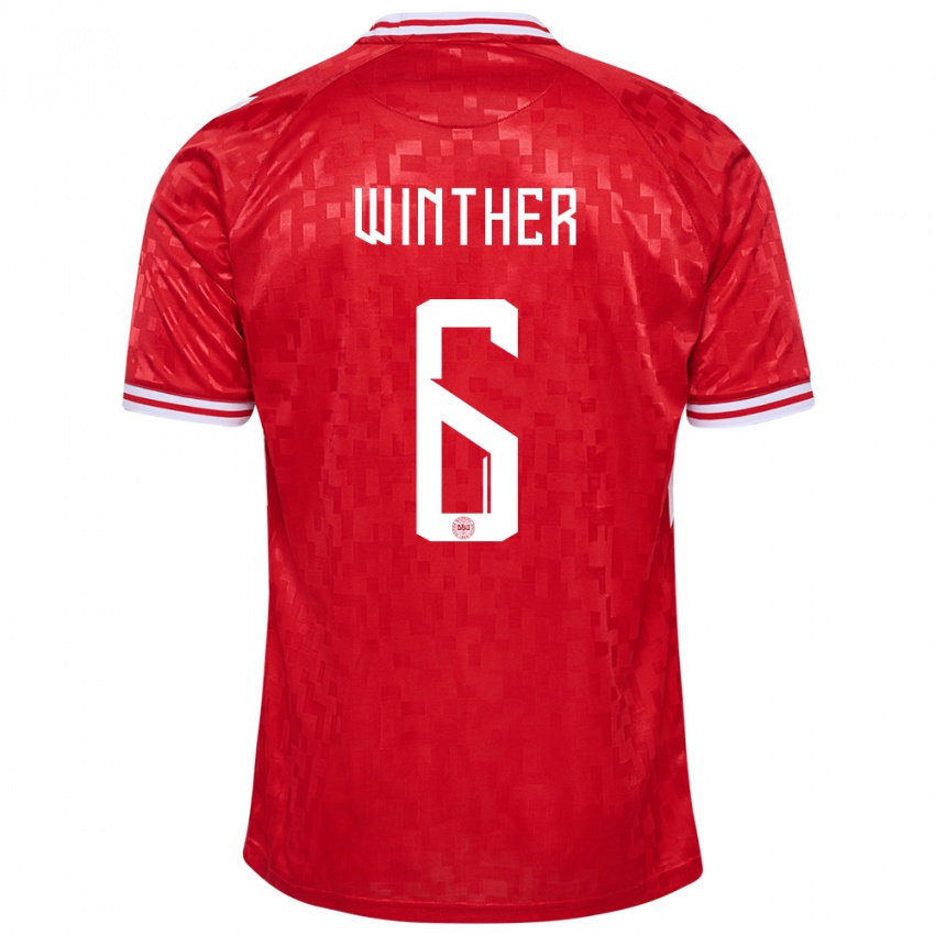 Hombre Camiseta Dinamarca Casper Winther #6 Rojo 1ª Equipación 24-26 La Camisa Perú