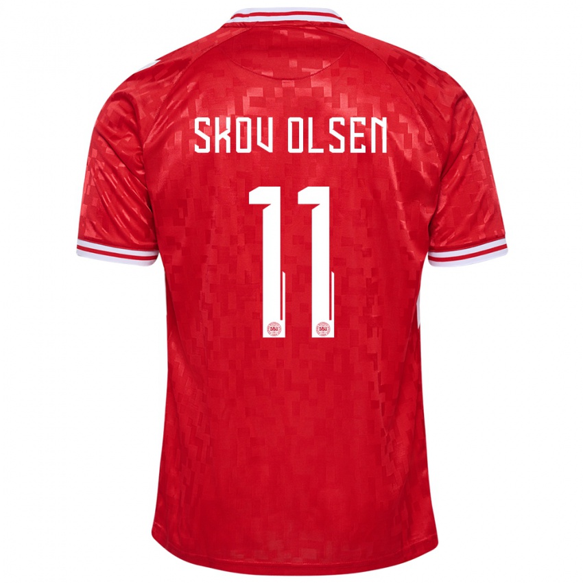 Hombre Camiseta Dinamarca Andreas Skov Olsen #11 Rojo 1ª Equipación 24-26 La Camisa Perú