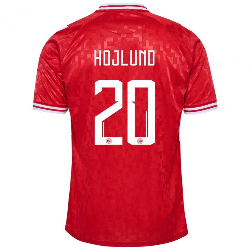 Hombre Camiseta Dinamarca Rasmus Hojlund #20 Rojo 1ª Equipación 24-26 La Camisa Perú