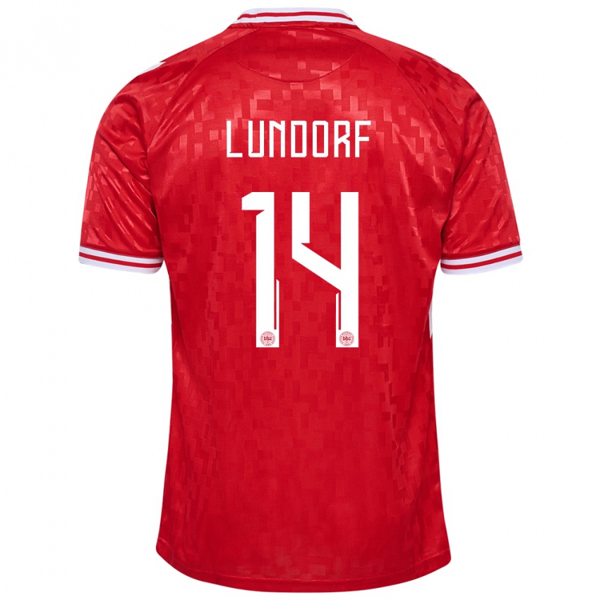 Hombre Camiseta Dinamarca Matilde Lundorf #14 Rojo 1ª Equipación 24-26 La Camisa Perú