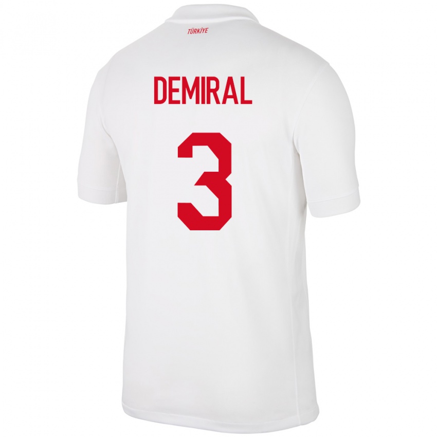 Hombre Camiseta Turquía Merih Demiral #3 Blanco 1ª Equipación 24-26 La Camisa Perú