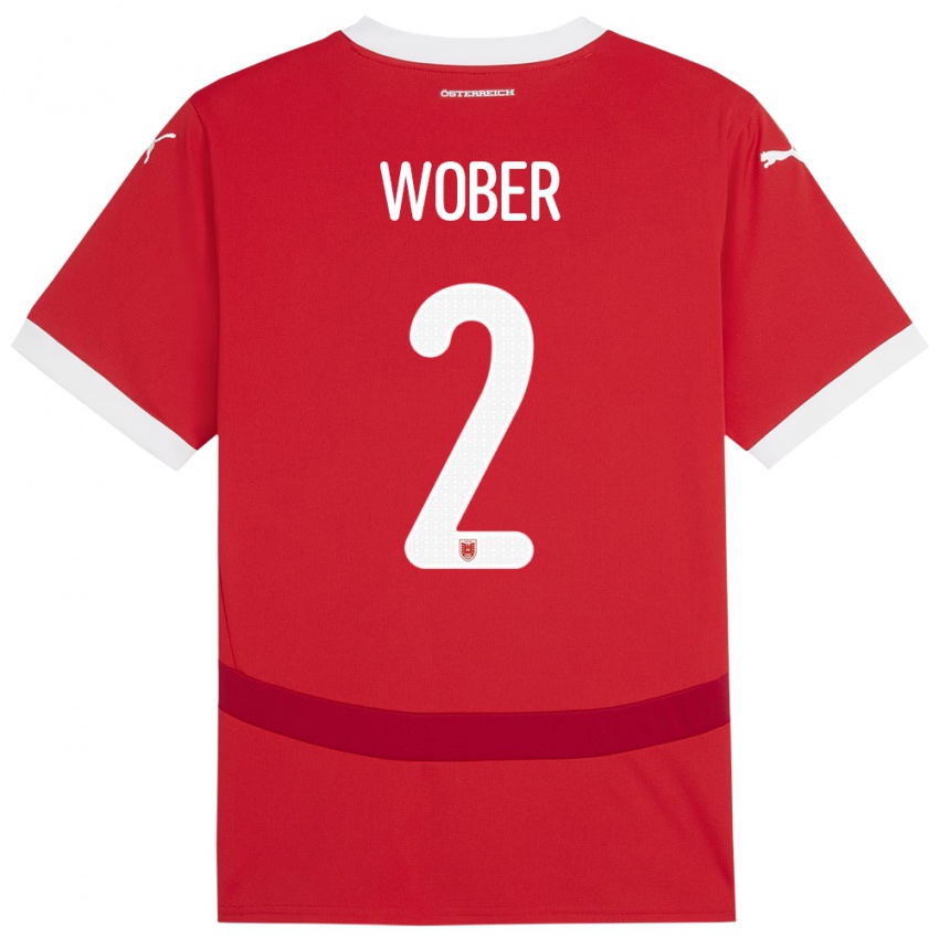 Hombre Camiseta Austria Maximilian Wöber #2 Rojo 1ª Equipación 24-26 La Camisa Perú