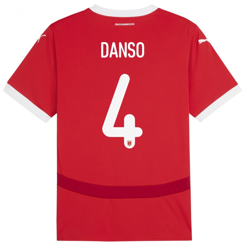 Hombre Camiseta Austria Kevin Danso #4 Rojo 1ª Equipación 24-26 La Camisa Perú