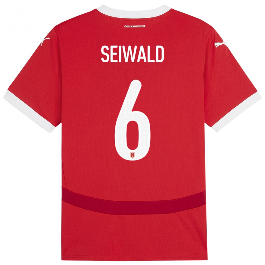 Hombre Camiseta Austria Nicolas Seiwald #6 Rojo 1ª Equipación 24-26 La Camisa Perú