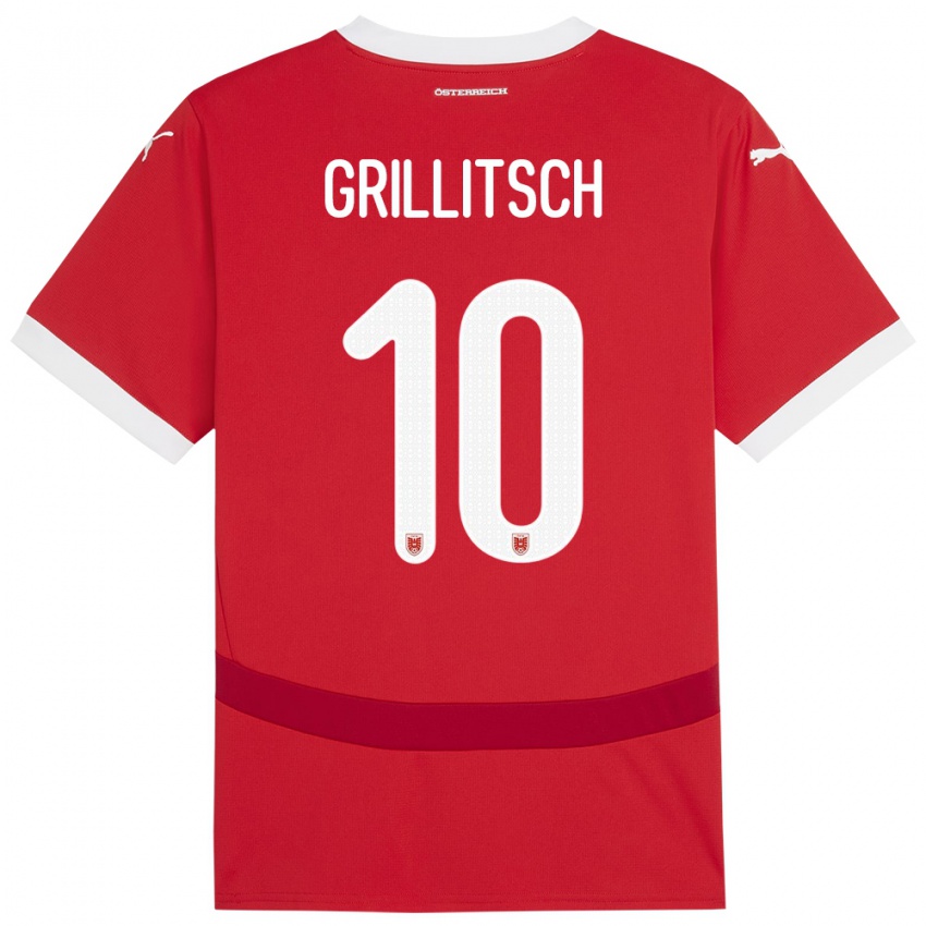 Hombre Camiseta Austria Florian Grillitsch #10 Rojo 1ª Equipación 24-26 La Camisa Perú