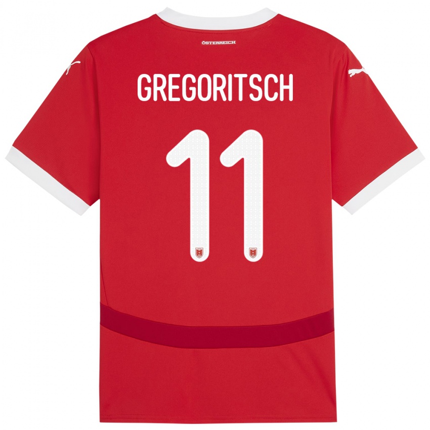Hombre Camiseta Austria Michael Gregoritsch #11 Rojo 1ª Equipación 24-26 La Camisa Perú