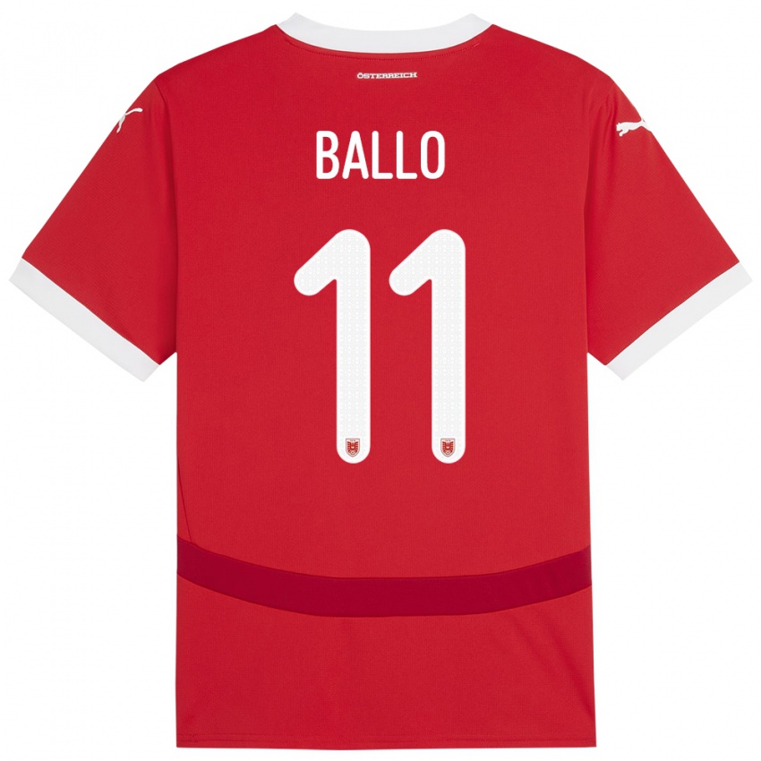 Hombre Camiseta Austria Thierno Ballo #11 Rojo 1ª Equipación 24-26 La Camisa Perú