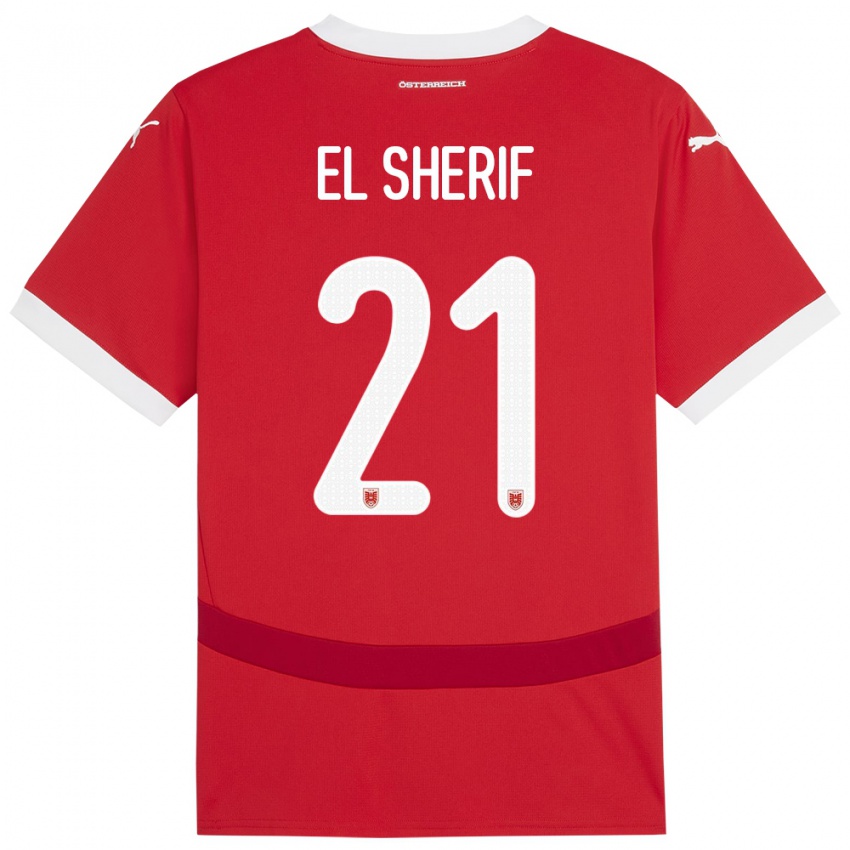 Hombre Camiseta Austria Mariella El Sherif #21 Rojo 1ª Equipación 24-26 La Camisa Perú