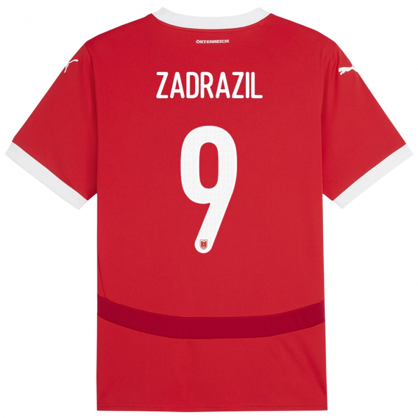 Hombre Camiseta Austria Sarah Zadrazil #9 Rojo 1ª Equipación 24-26 La Camisa Perú