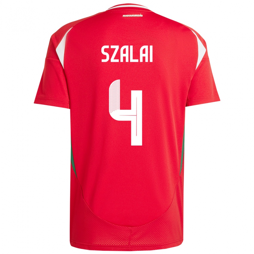 Hombre Camiseta Hungría Attila Szalai #4 Rojo 1ª Equipación 24-26 La Camisa Perú
