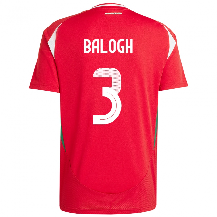 Hombre Camiseta Hungría Botond Balogh #3 Rojo 1ª Equipación 24-26 La Camisa Perú