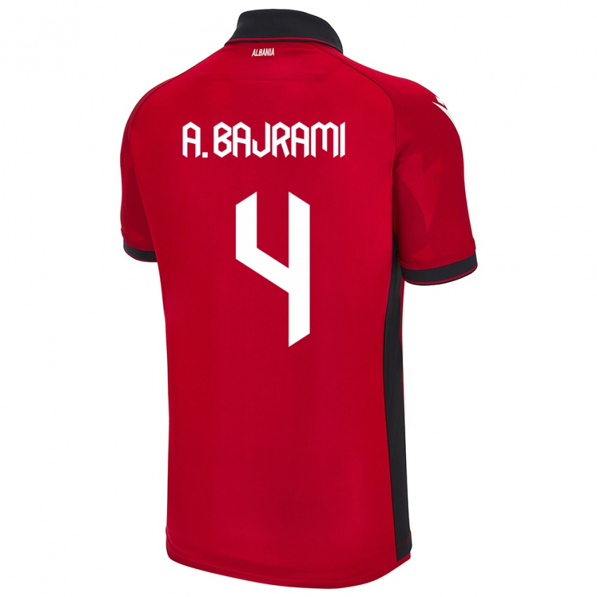 Hombre Camiseta Albania Adrian Bajrami #4 Rojo 1ª Equipación 24-26 La Camisa Perú