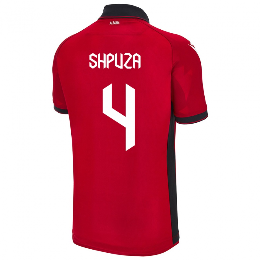 Hombre Camiseta Albania Kleo Shpuza #4 Rojo 1ª Equipación 24-26 La Camisa Perú