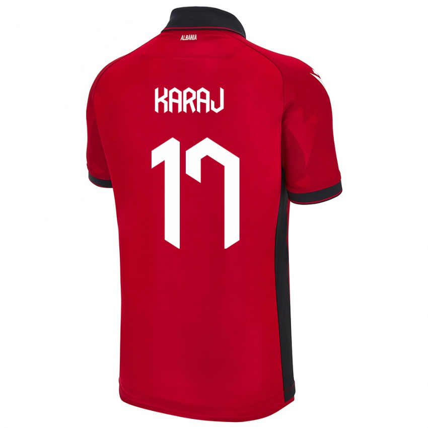 Hombre Camiseta Albania Eraldo Karaj #17 Rojo 1ª Equipación 24-26 La Camisa Perú