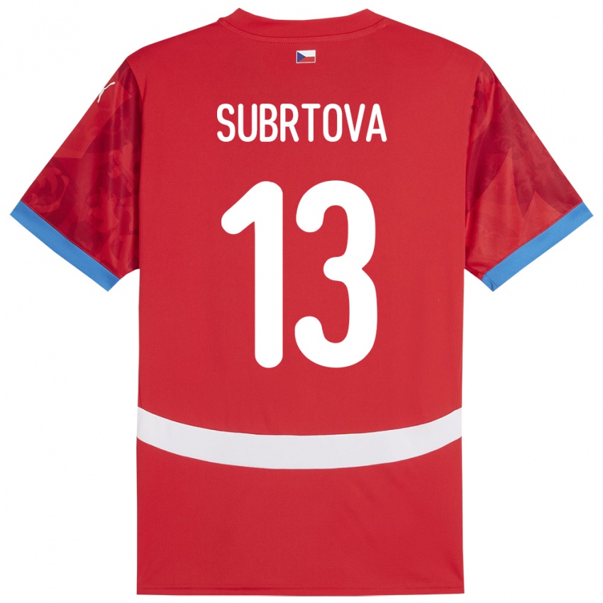 Hombre Camiseta Chequia Anna Šubrtová #13 Rojo 1ª Equipación 24-26 La Camisa Perú