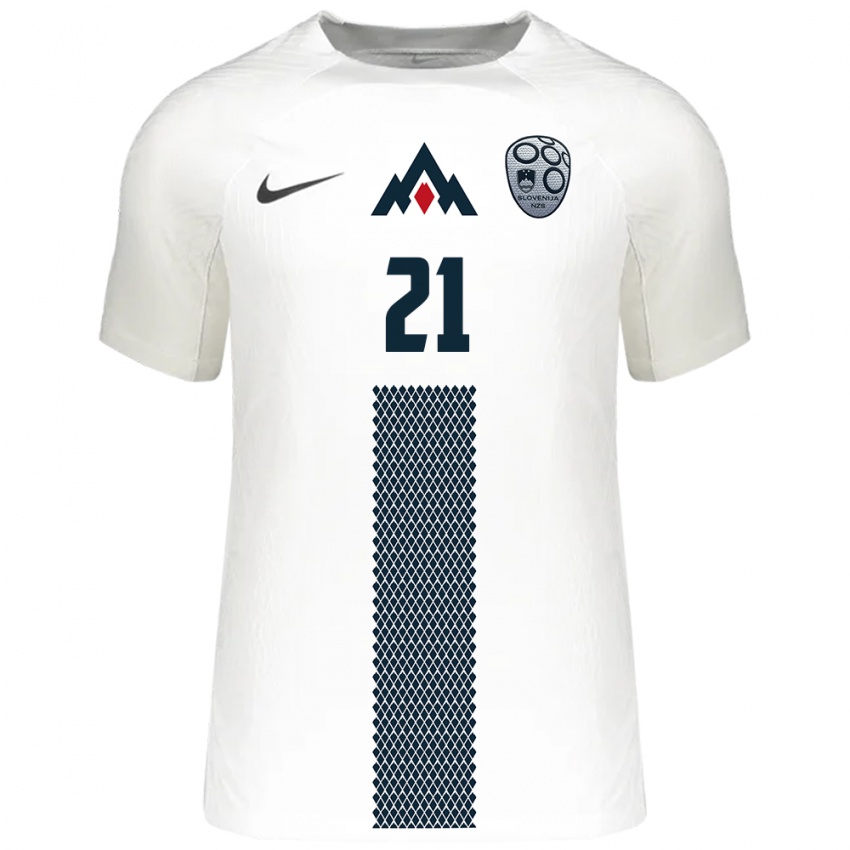 Hombre Camiseta Eslovenia Marko Brest #21 Blanco 1ª Equipación 24-26 La Camisa Perú